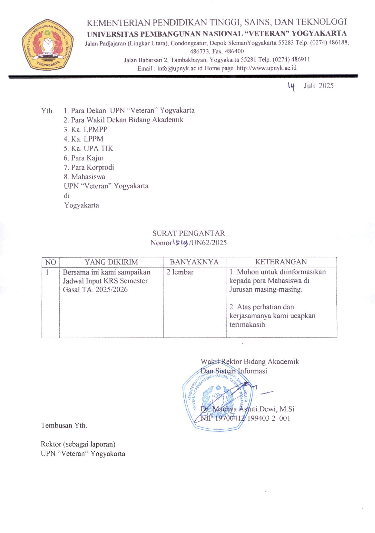 Jadwal Input Semester Gasal 2025/2026-1
